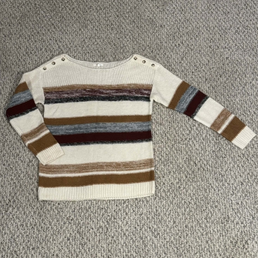 Maurices Stripe Long Sleeve Crew Neck Sweater Button Shoulders Women's Medium M - Picture 1 of 7